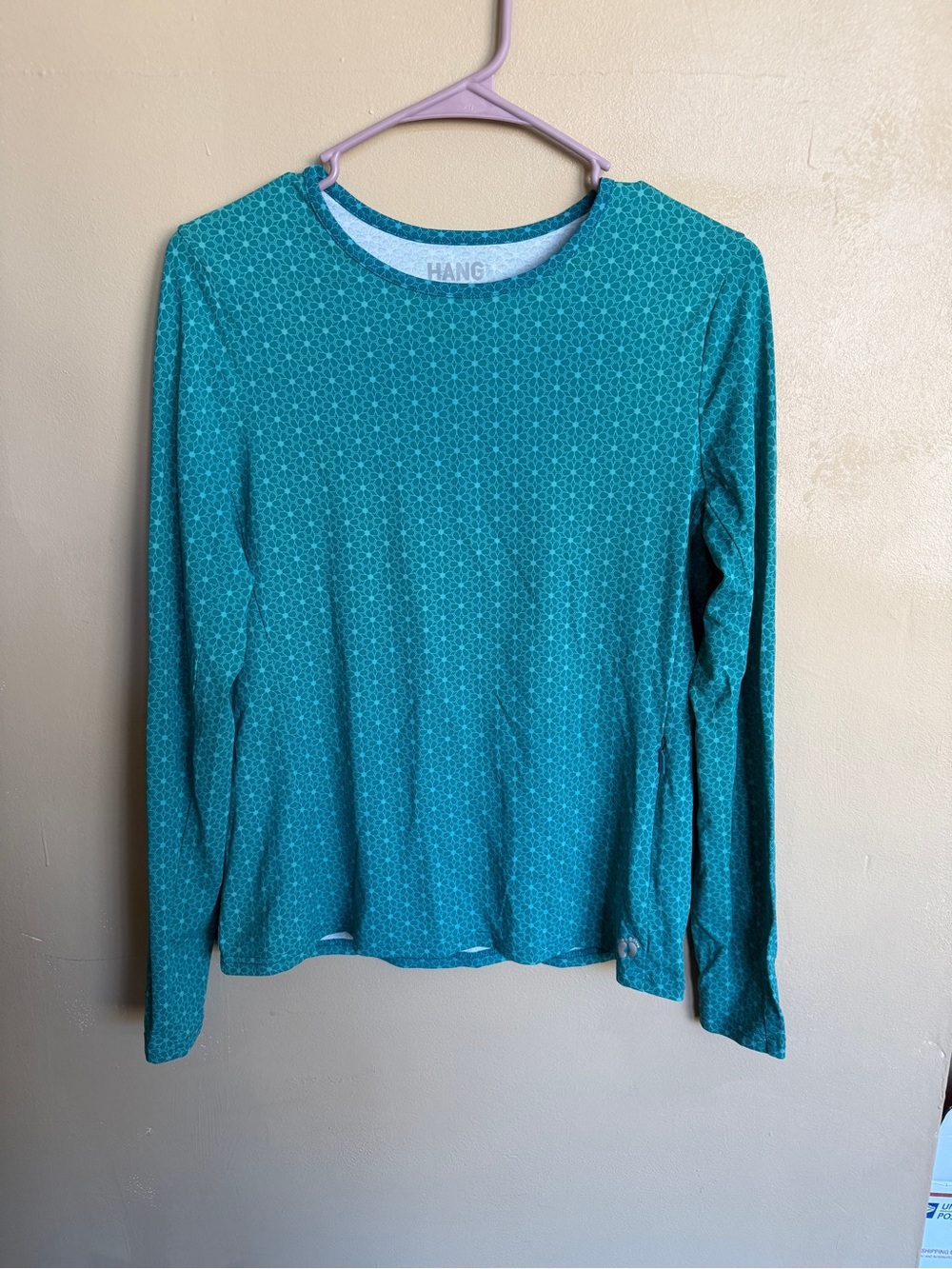 Hang Ten Teal Geometric Floral Long Sleeve Top
